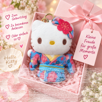 Hello Kitty Plüsch Schlüsselanhänger 12 cm Kimono Blumen Design blau Taschenanhänger Kuscheltier Plüschtier Bagclip Stofftier Plush Cute Weihnachten Geschenke für Kinder
