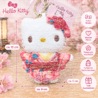 Hello Kitty Plüsch Schlüsselanhänger 12 cm Kimono Blumen Design rot Taschenanhänger Kuscheltier Plüschtier Bagclip Stofftier Plush Cute Weihnachten Geschenke für Kinder