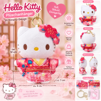 Hello Kitty Plüsch Schlüsselanhänger 12 cm Kimono Blumen Design rot Taschenanhänger Kuscheltier Plüschtier Bagclip Stofftier Plush Cute Weihnachten Geschenke für Kinder