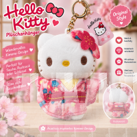 Hello Kitty Plüsch Schlüsselanhänger 12 cm Kimono Blumen Design rot Taschenanhänger Kuscheltier Plüschtier Bagclip Stofftier Plush Cute Weihnachten Geschenke für Kinder