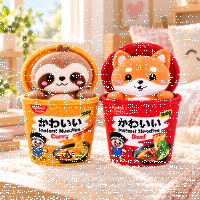 Kawaii Nudelbecher Plüsch Kuscheltier 2er Set – 17 cm Faultier & Fuchs