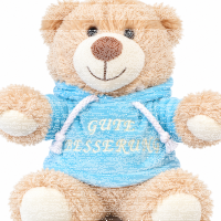 Teddybär Kuscheltier Stofftier Gute Besserung 33 cm mit blauem Kapuzenpullover