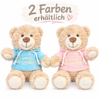 Teddybär Kuscheltier Stofftier Gute Besserung 33 cm mit blauem Kapuzenpullover