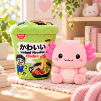 Kawaii Nudelbecher Plüsch Kuscheltier – 17 cm Axolotl