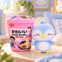 Kawaii Nudelbecher Plüsch Kuscheltier – 17 cm Pinguin