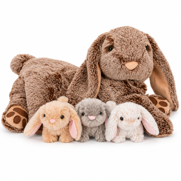 Kuschelhase Mama mit 3 Baby-Häschen 50 cm – Plüschtier Spielset XL Kuscheltier Familie