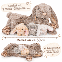 Kuschelhase Mama mit 3 Baby-Häschen 50 cm – Plüschtier Spielset XL Kuscheltier Familie
