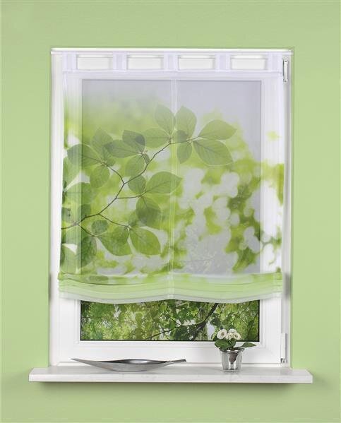 Home Wohnideen Schlaufenraffrollo Voile Digitaldruck Leaves 1 teilig 140 x 45 cm Grün