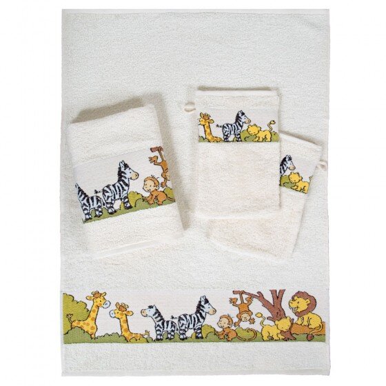 Kinder Baby Kaputzentuch Handtuch Dyckhoff Zoo natur Waschhandschuh 16 x 21 cm