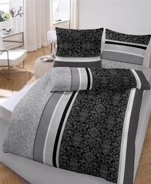 soma Biber Bettwäsche 2 teilig Bettbezug 155 x 220 cm Kopfkissenbezug 80 x 80 cm anthrazit Barock Blume