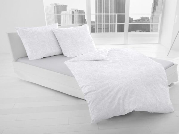 Schloß Holte Mako Satin Damast Bettwäsche 2 teilig Bettbezug 135 x 200 cm Kopfkissenbezug 80 x 80 cm weiß Rose 4392