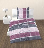 soma Biber Bettwäsche 4 teilig Bettbezug 135 x 200 cm Kopfkissenbezug 80 x 80 cm beere Streifen