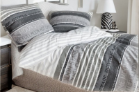 Janine Mako Satin Bettwäsche 2 teilig Bettbezug 155 x 220 cm Kopfkissenbezug 80 x 80 cm PALERMO 3076-8-512 platin graphit Streifen Schrift