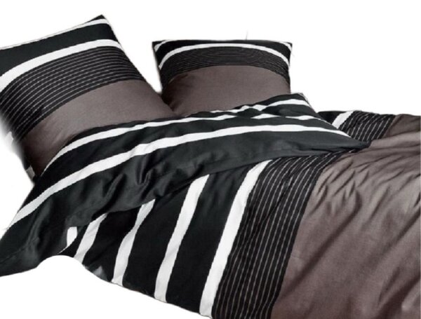 Janine Biber Bettwäsche Davos 2 teilig Bettbezug 155 x 220 cm Kopfkissenbezug 80 x 80 cm Nougat schwarz Streifen