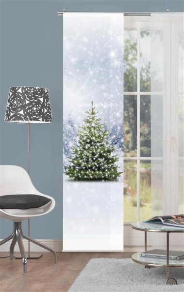 Home Wohnideen Schiebevorhang Aus Dekostoff Seidenoptik - Digital Bedruckt Weihnachtsbaum 086543-0768 Grün 245 X 60 cm