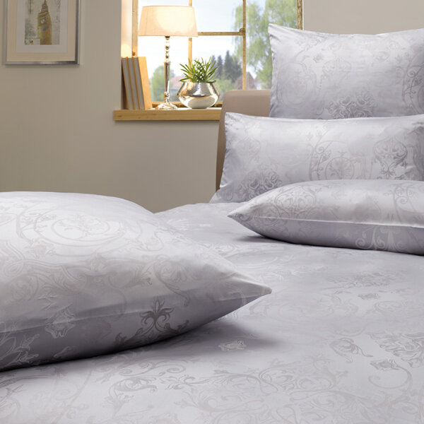 Estella Mako-Interlock-Jersey Bettwäsche-Garnituren 2 teilig Bezug 155 x 220 cm + 1 x Kissen 80 x 80 Gregorio Ornament silber