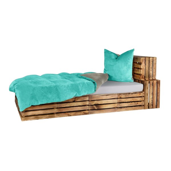 soma Microfaser Plüsch Wende Bettwäsche 4 teilig Bettbezug 135 x 200 cm Kopfkissenbezug 80 x 80 cm Cashmere Feeling Grau Türkis