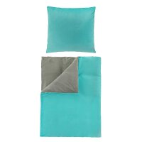 soma Microfaser Plüsch Wende Bettwäsche 4 teilig Bettbezug 135 x 200 cm Kopfkissenbezug 80 x 80 cm Cashmere Feeling Grau Türkis