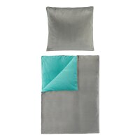 soma Microfaser Plüsch Wende Bettwäsche 4 teilig Bettbezug 135 x 200 cm Kopfkissenbezug 80 x 80 cm Cashmere Feeling Grau Türkis